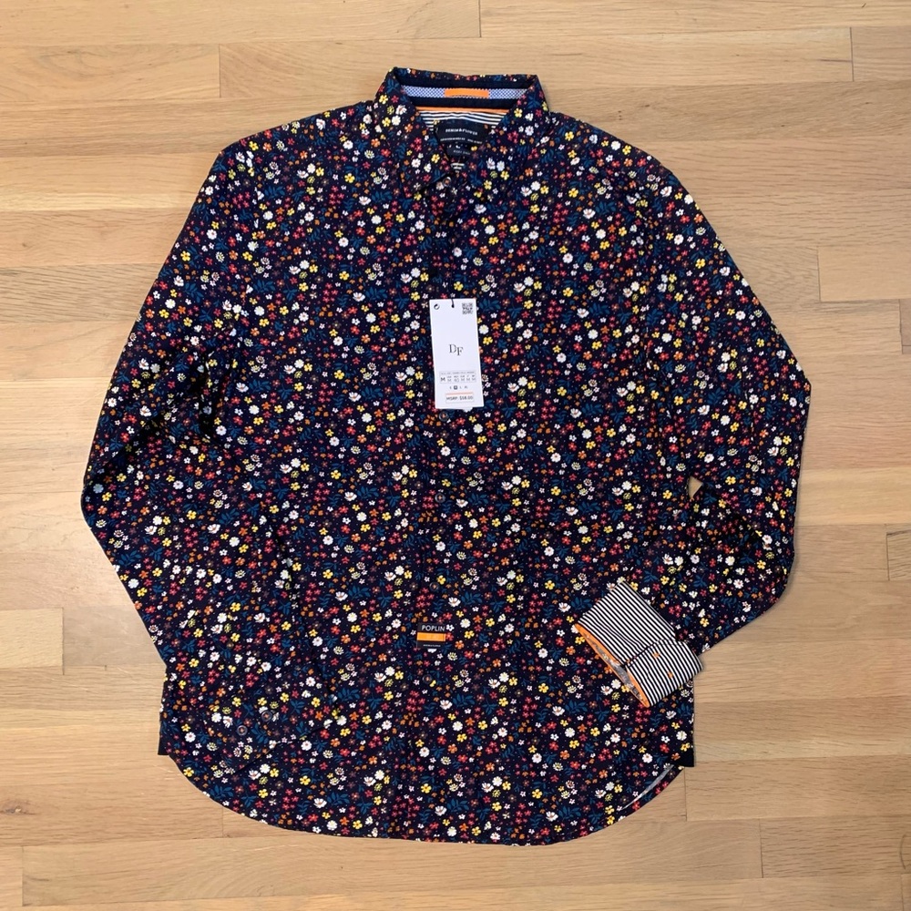 Denim and Flower Button Down Floral and Stripped Men’s Medium